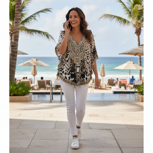 Silk Embellished Butterfly Top Cobra at Kaftans that Bling