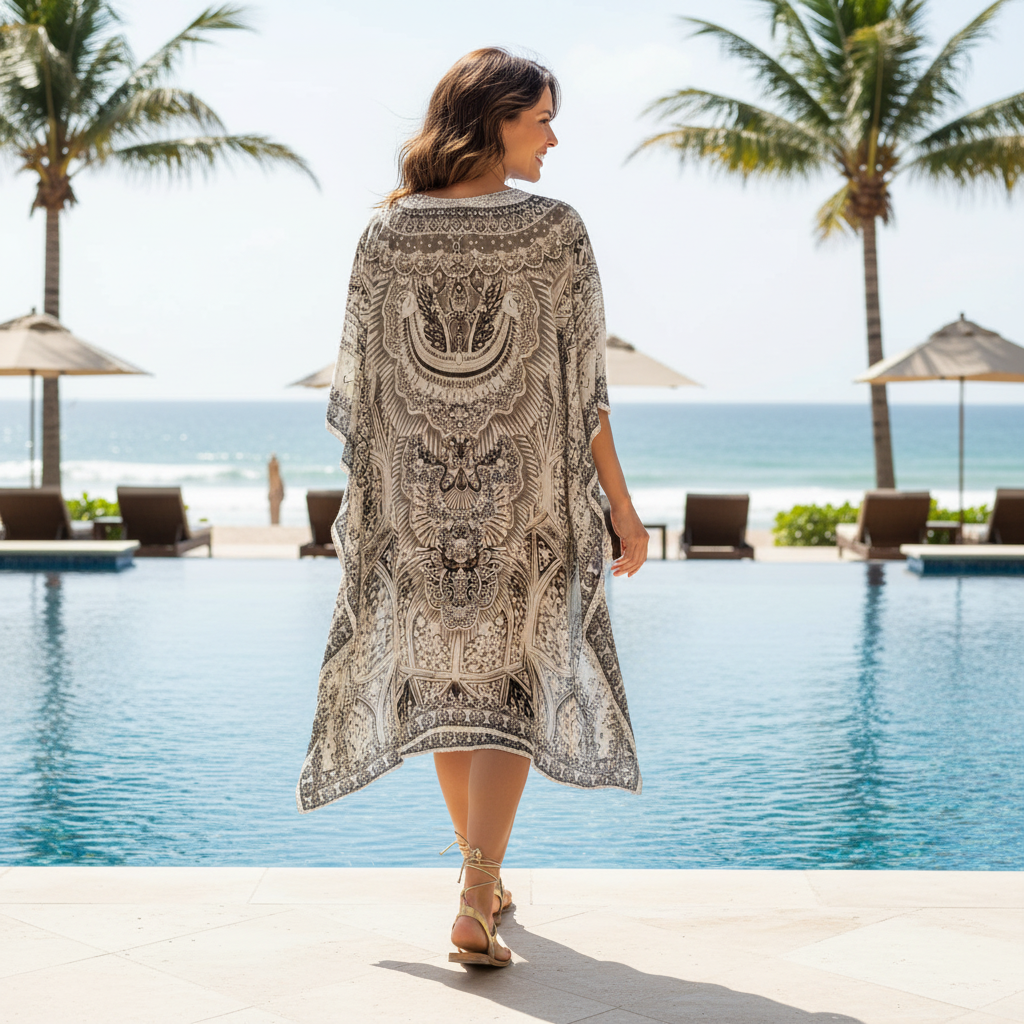 Short Silk Embellished Kaftan - Egyptian