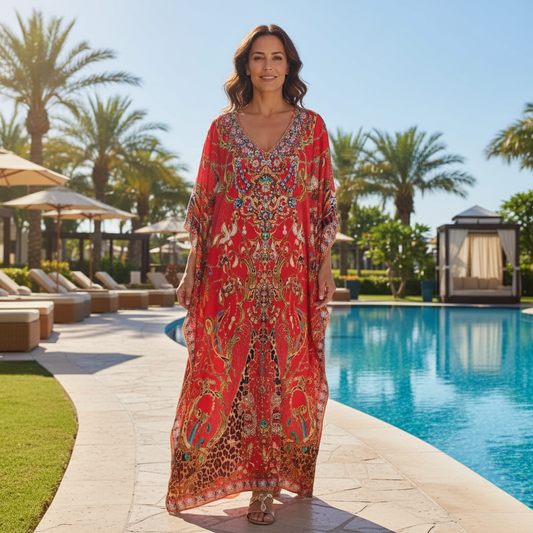 Long Embellished Box Kaftan Raisin