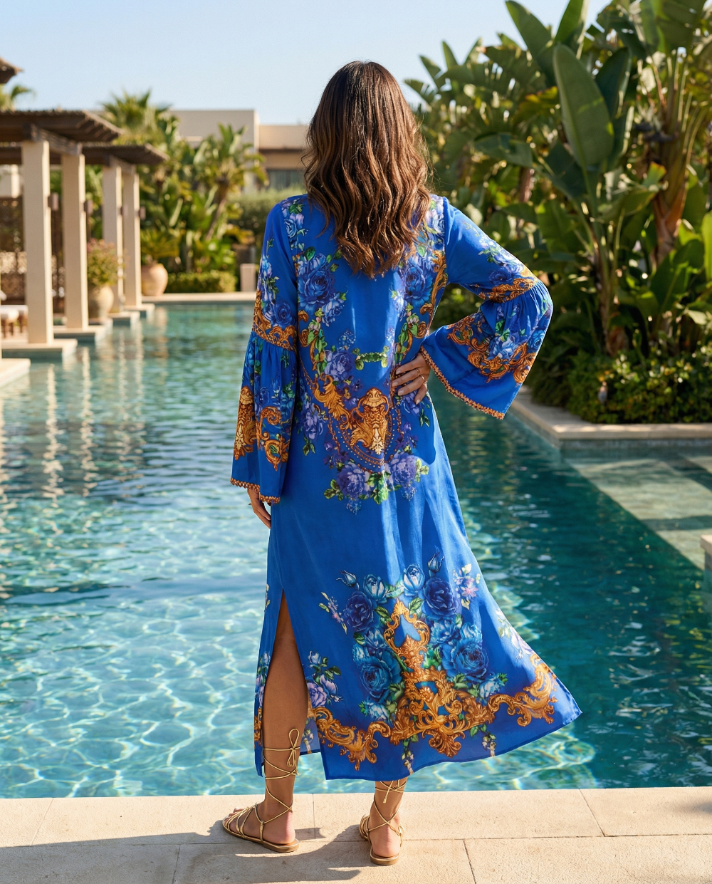 Maxi dress with flared sleeve Fantasy Sapphire by KTB