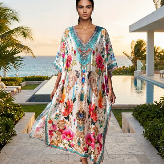 Long Silk Embellished Kaftan Sienna at Kaftans that Bling