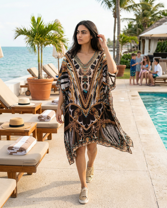 Short Silk Embellished Kaftan Ibis