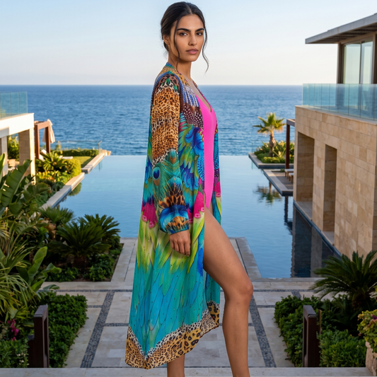 long Silk Embellished Kimono Robe Enchanted