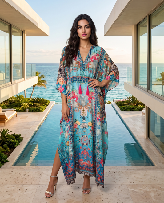 Long Embellished Box Kaftan Feather
