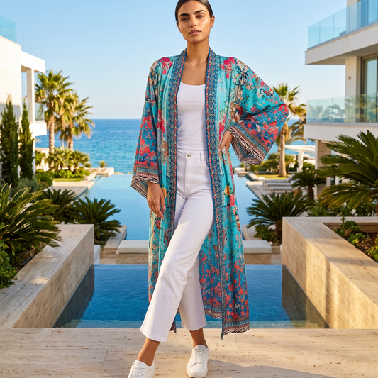 Long Embellished Silky Kimono