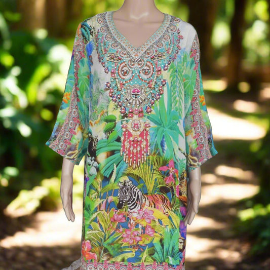 Paradise Resort short silk embellished Tunic - by Fashion Spectrum at Kaftans that Bling 