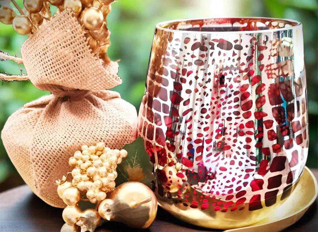 Jumbo Red Gold Croc Print soy candle in decorative glass jar with natural fragrance and eco-friendly ingredients