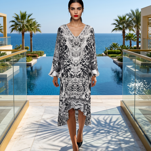 Silk Hi Low Frill Dress Ziraffe at Kaftans that Bling