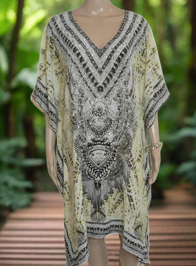 Egyptian short silk embellished Kaftan - by Fashion Spectrum - Kaftans that Bling