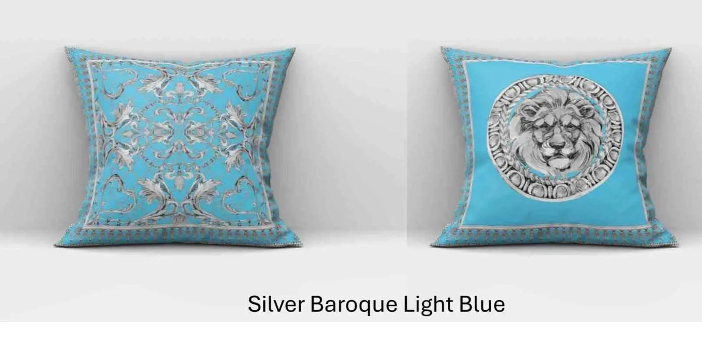 Silky Embellished Cushion Cover Baroque blue