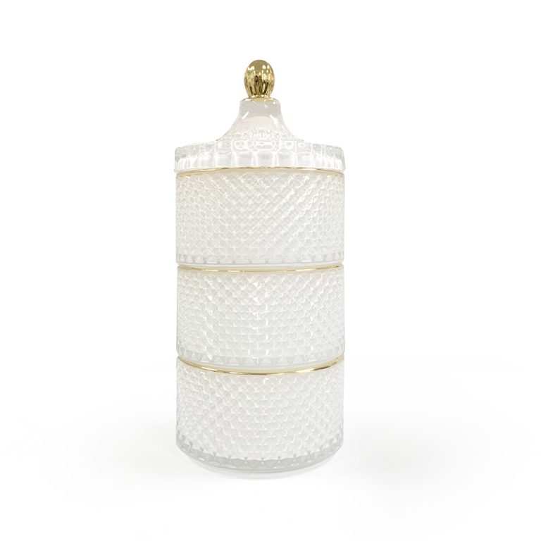 White/Gold Tripple Stacker Soy Candle 900mls at Kaftans that Bing
