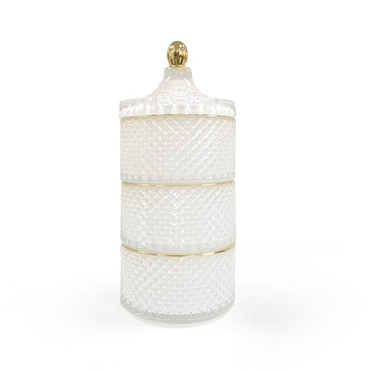 White/Gold Tripple Stacker Soy Candle 900mls at Kaftans that Bing