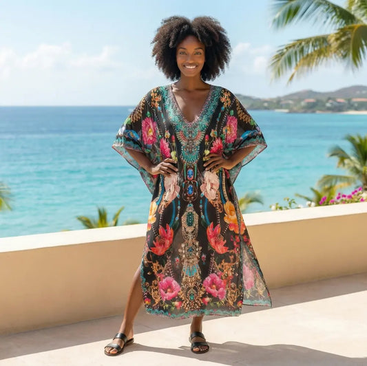 Long Silk Embellished Kaftan Sienna at Kaftans that Bling