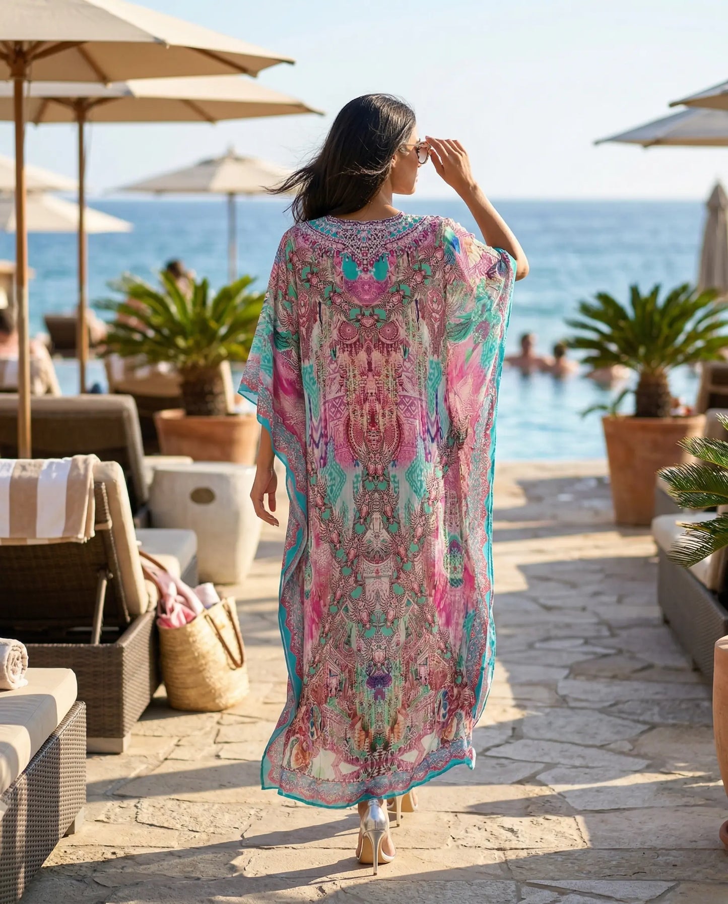 Silk Embellished long Kaftan Zahara