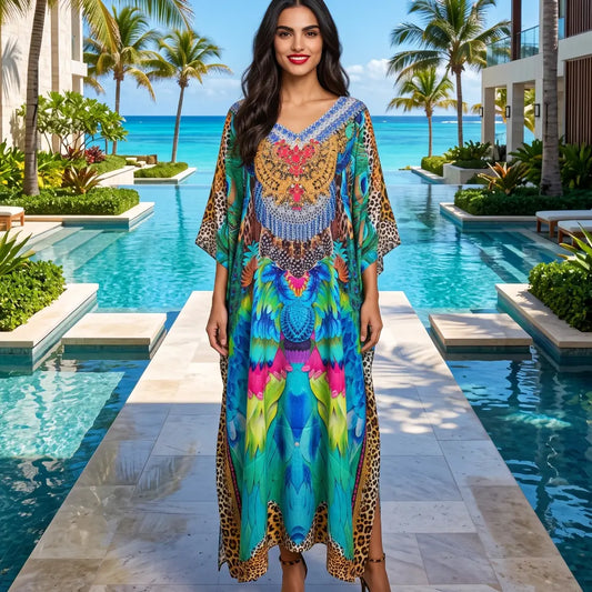 Long Silk Embellished Box Kaftan Enchanted