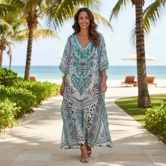 Long Silk Embellished Kaftan Purple Moon at kaftans that bling