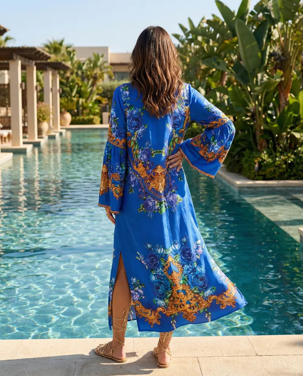 Maxi dress with flared sleeve Fantasy Sapphire by KTB