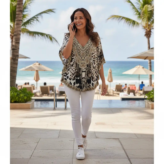 Silk Embellished Butterfly Top Cobra at Kaftans that Bling