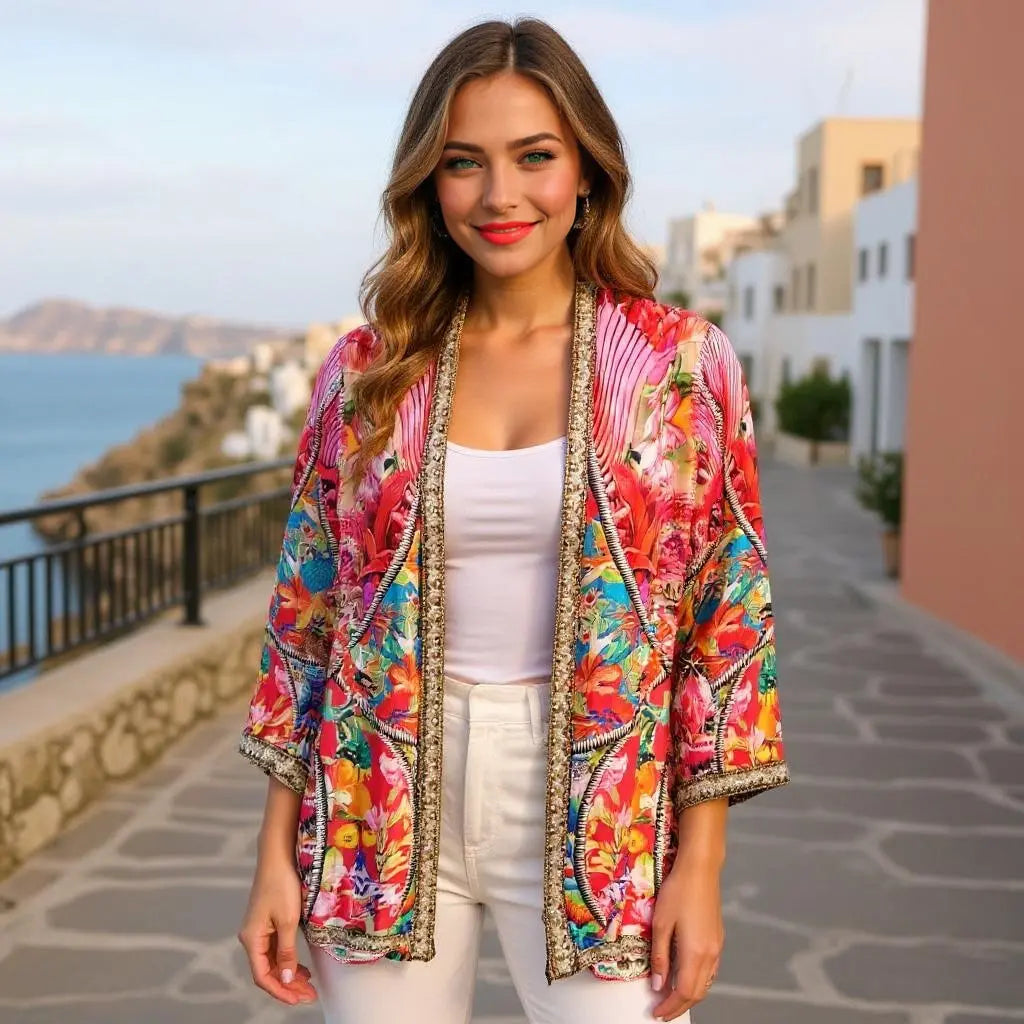 Silk Embellished Kimono jacket Magic Forest