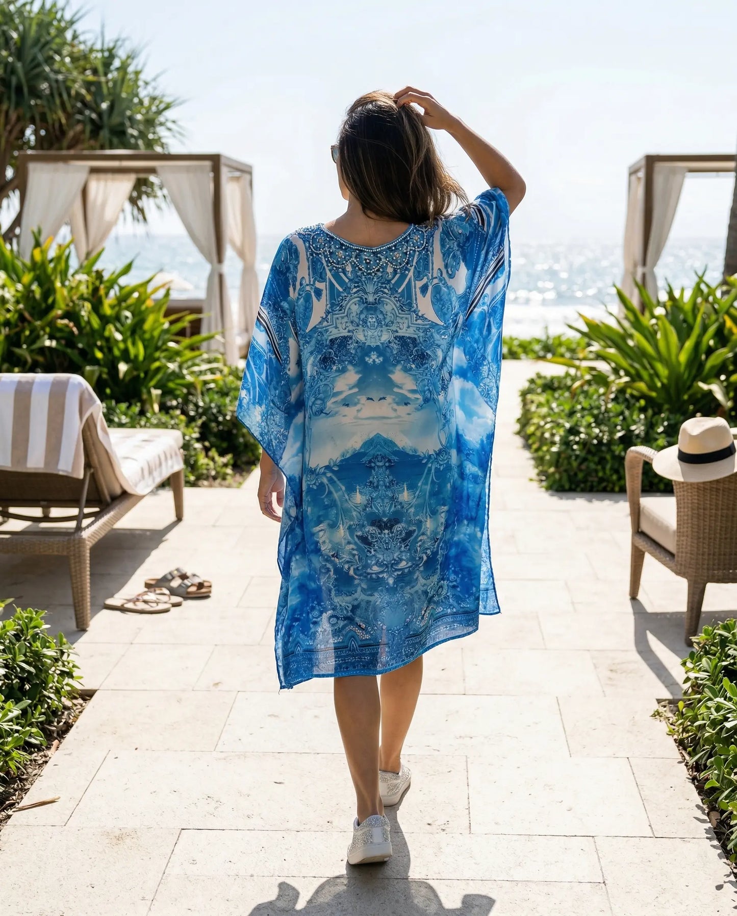 Short Silk Embellished Kaftan Tuscany