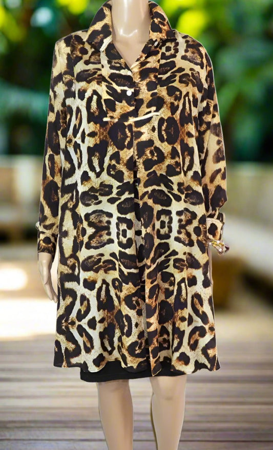 swing shirt Leopard Silk Swing Shirt with Collar fashion spectrum  Kaftans that Bling