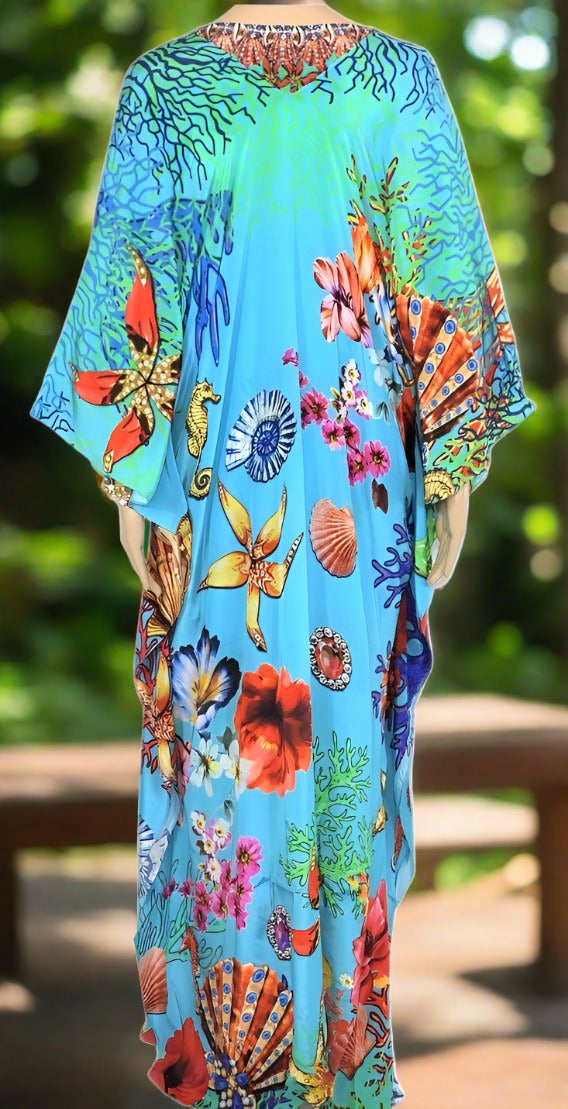 Reef Blue Long Tie Front Jacket - Kaftans that Bling