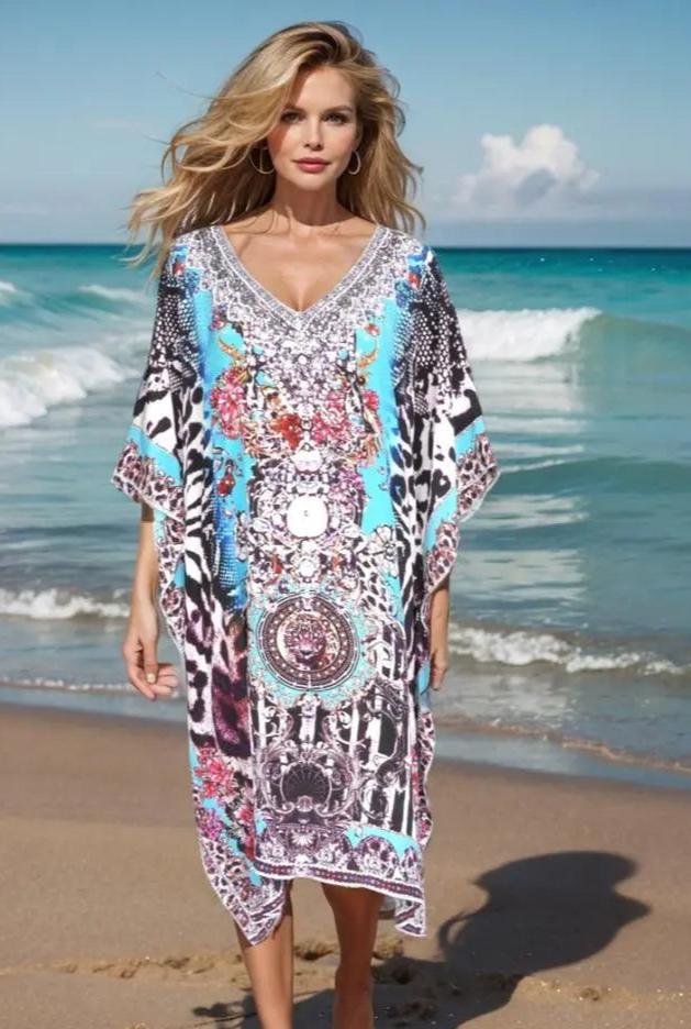 Garden deligt silk embellished shirt dress designed in Australia by Fashiob Spectrum available at Kaftans that Bling 