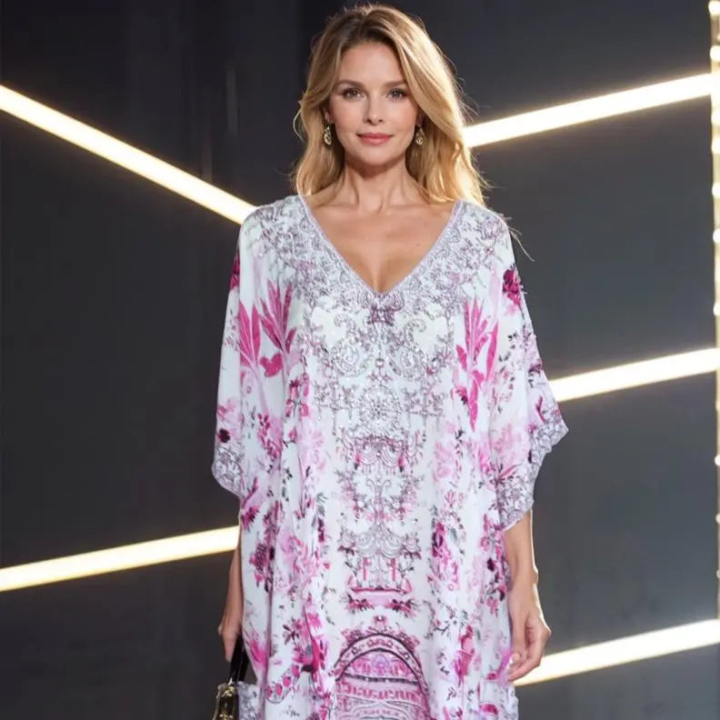 Layla Long Silk Embellished Box Kaftan - Kaftans that Bling