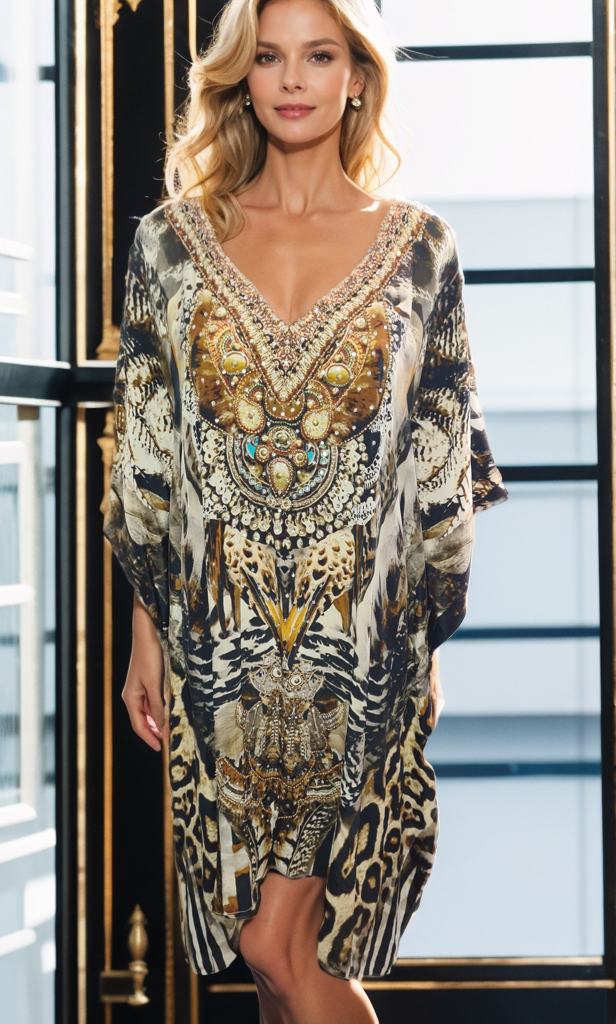 Short Silk Embellished Kaftan Garbo