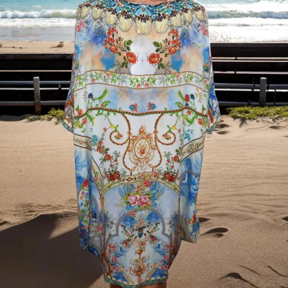 Batwing Silk Embellished Kaftan/Top Sorrento - Kaftans that Bling