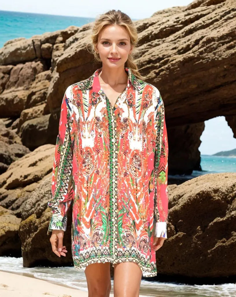 Silk Embellished Shirt Tropical