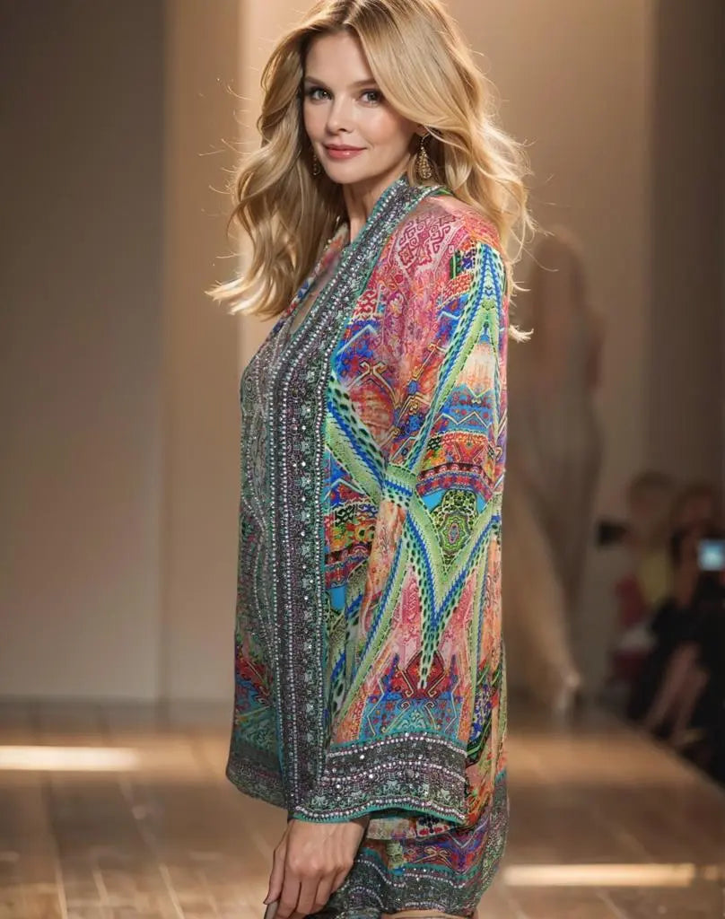 Silk Embellished Kimono Jacket Monet - Kaftans that Bling