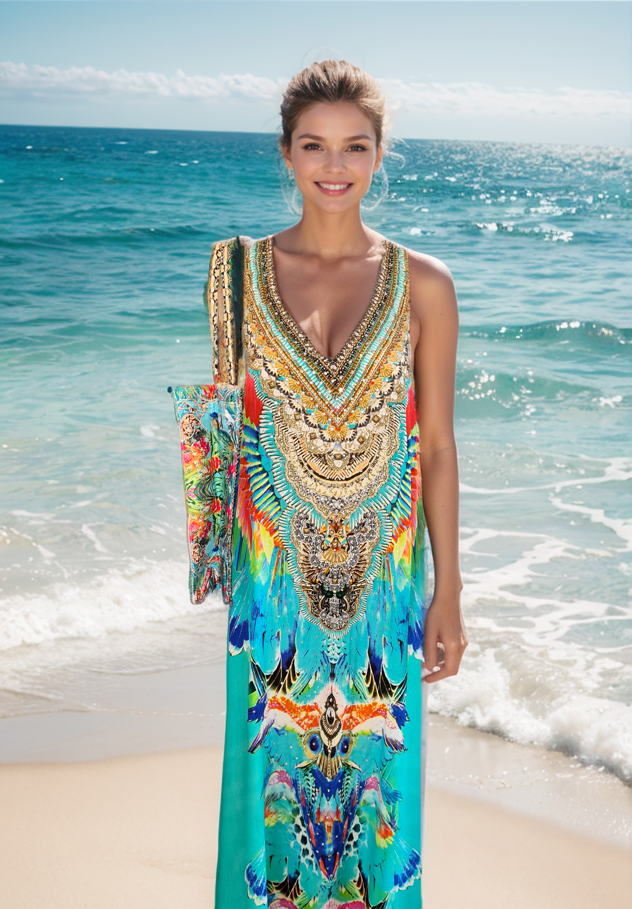 long silk Embellished racerback maxi dress Cancun