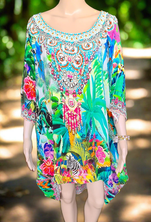 Paradise Resort Batwing Silk Embellished Hi-low Kaftan/Top by Fashion Spectrum
