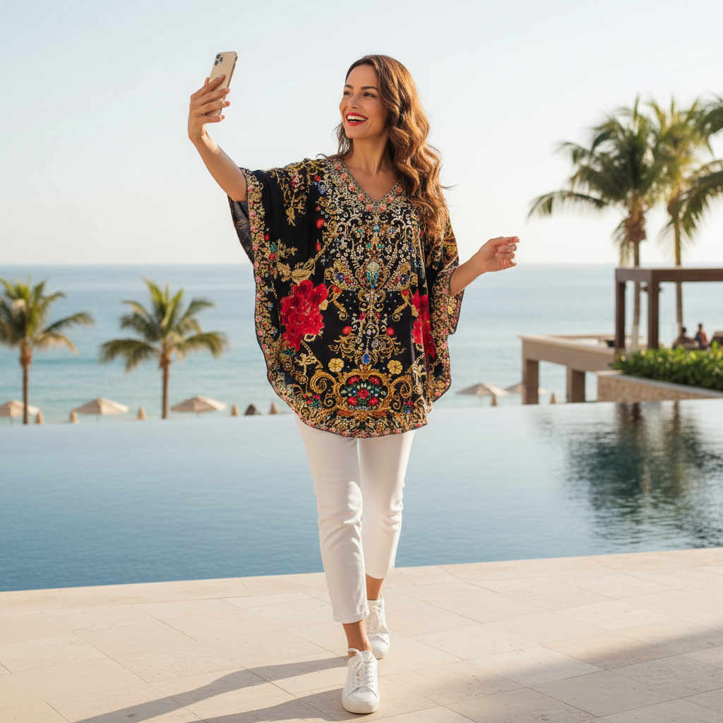 Silk Embellished Butterfly Top Raisin Black