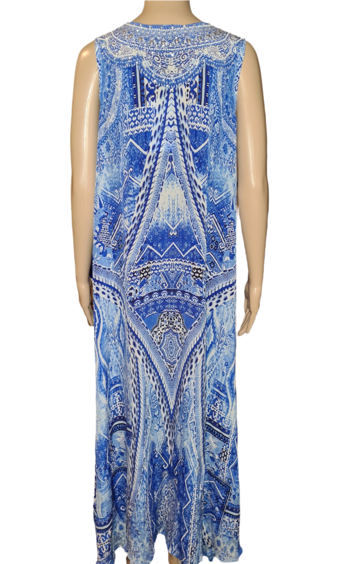 long Silk Embellished Maxi Dress Monet Blue