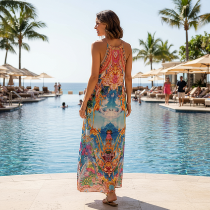 Long Silk Embellished Racerback Maxi Dress - Tuscany at Kaftans that Bling 