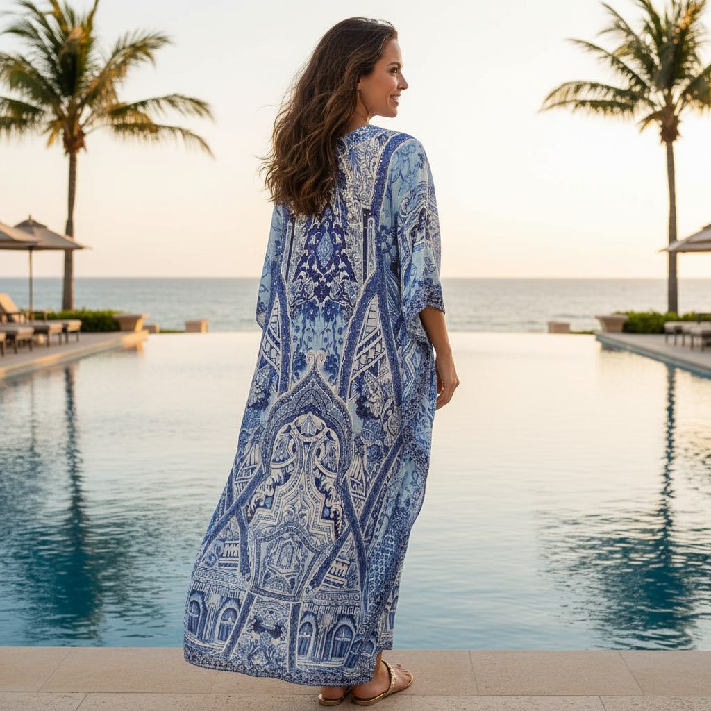 Long Embellished Silk Kaftan - Eden