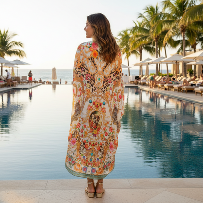 long Embellished Cape Bardini Coral at Kaftans that Bling