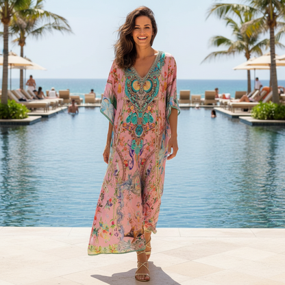 Long Embellished Silk Box Kaftan - Enchanted