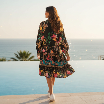 collar embellished frill dress black