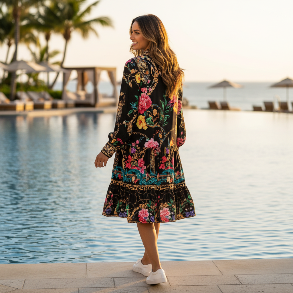 collar embellished frill dress black