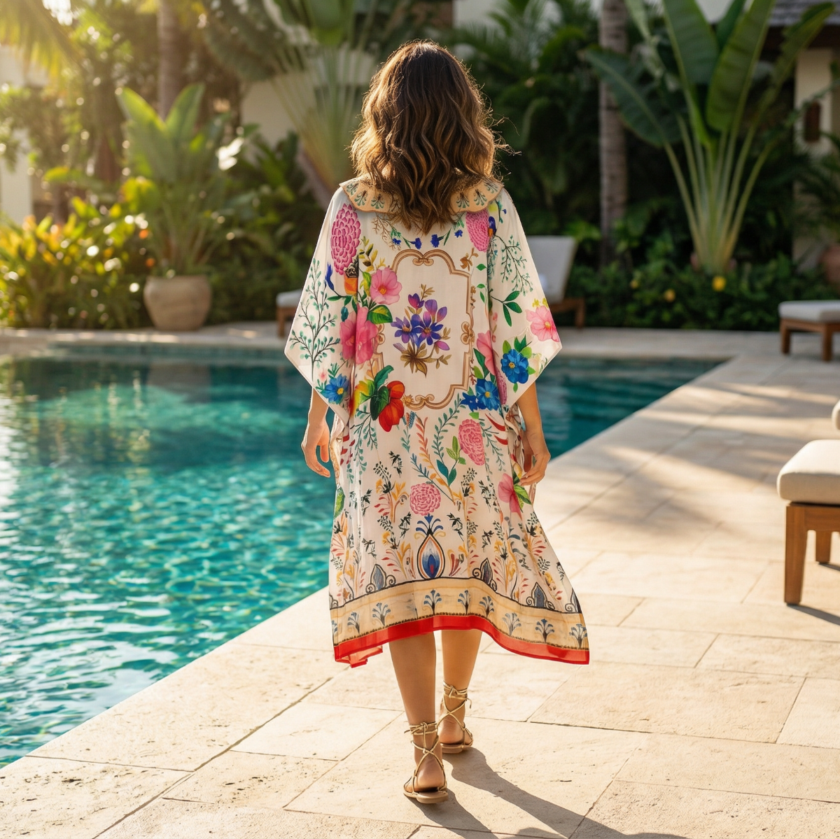 Short Silk Embellished Kaftan Bluebird by KTB