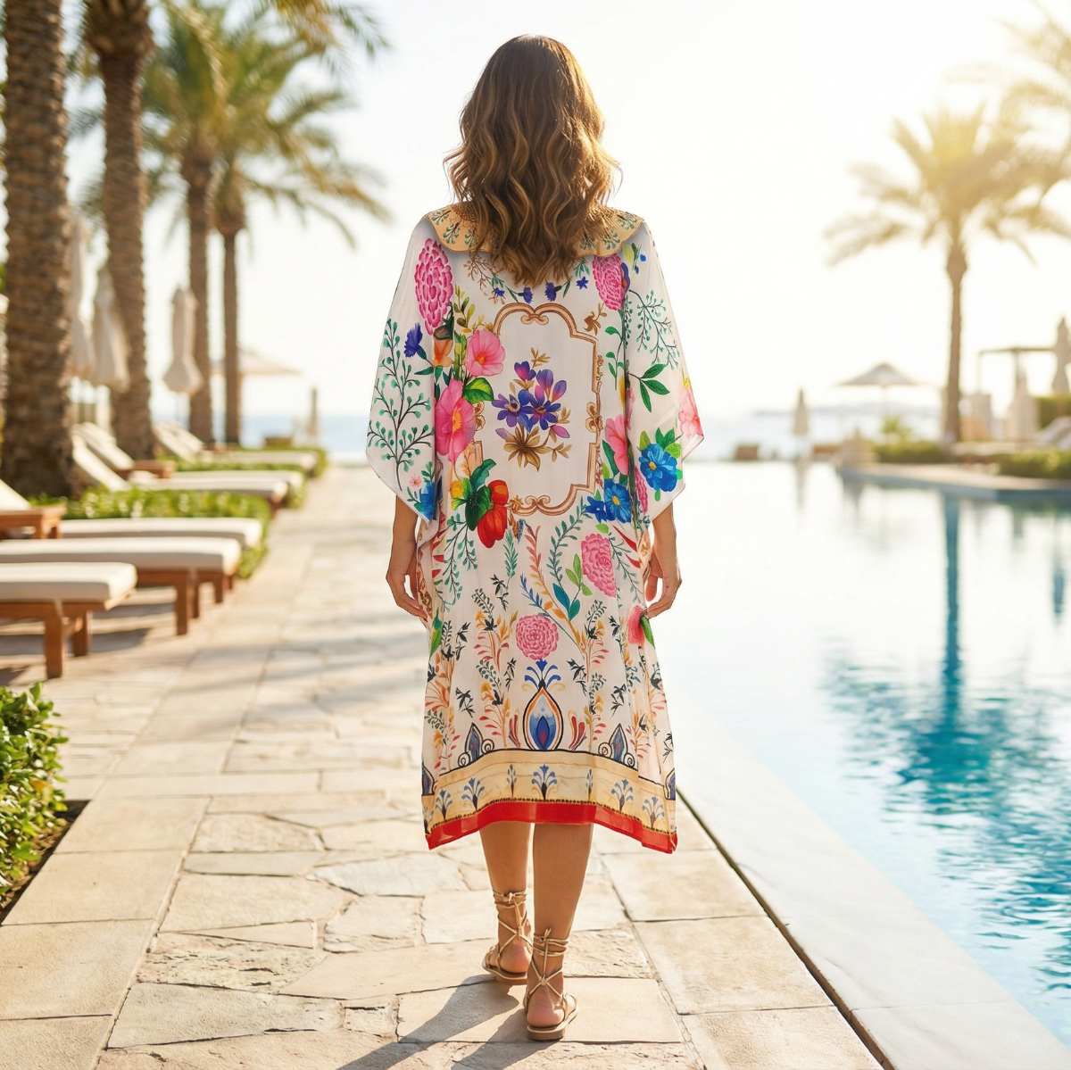Short Silk Embellished Kaftan Bluebird by KTB
