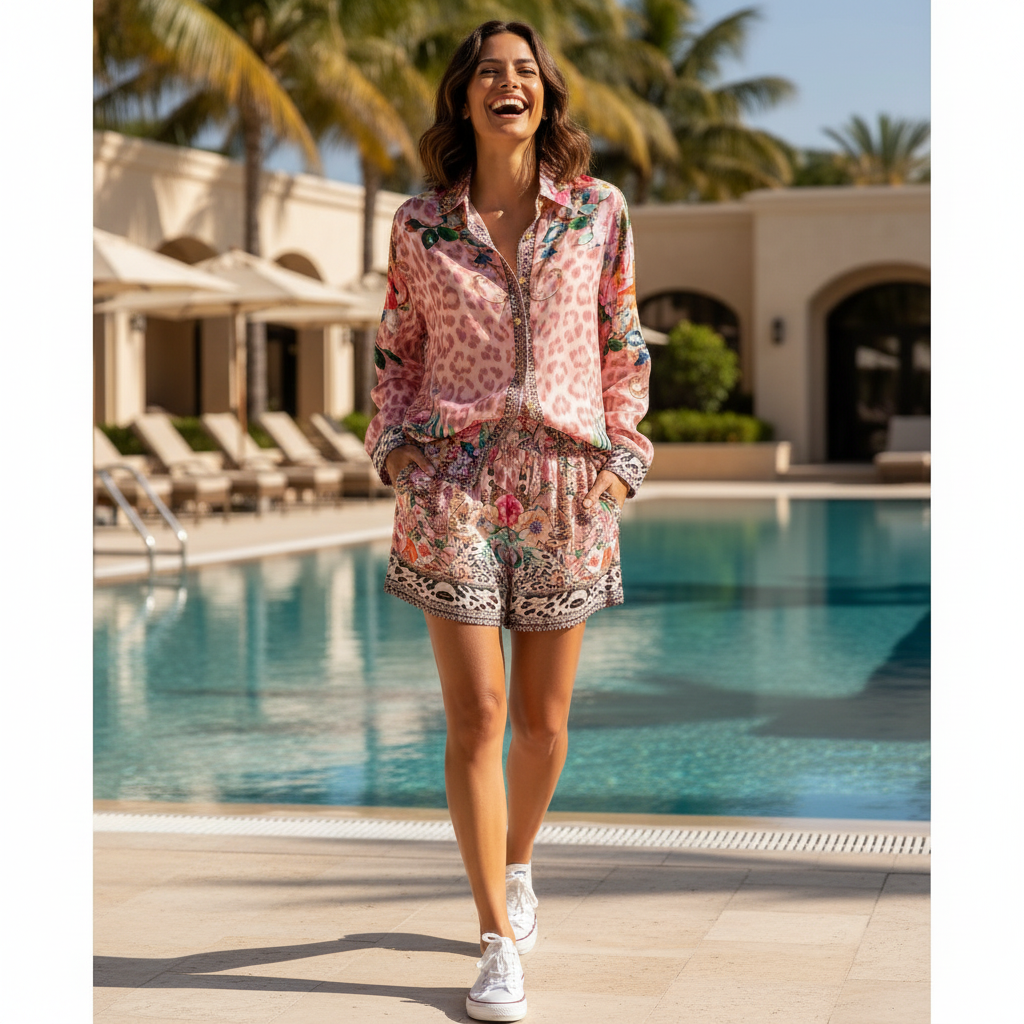 Long Sleeve shirt & shorts set Leopard Rose by KTB