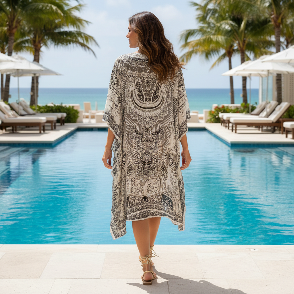 Short Silk Embellished Kaftan - Egyptian