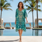 Zulu sleeve Silk Embellished Dress Aqua at Kaftans that Bling 