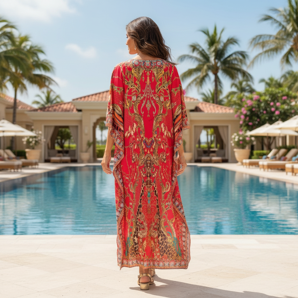 Long Embellished Kaftan Raisin