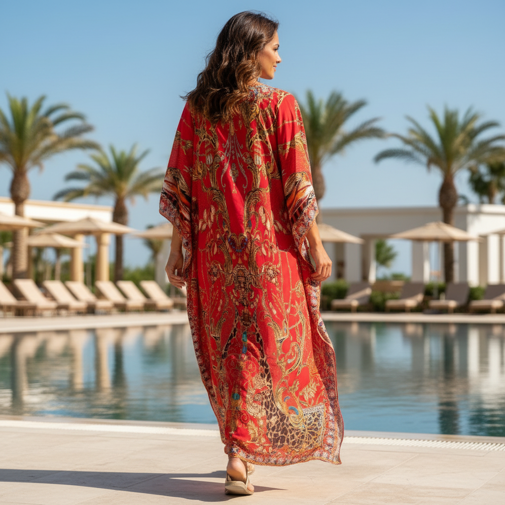 Long Embellished Kaftan Raisin