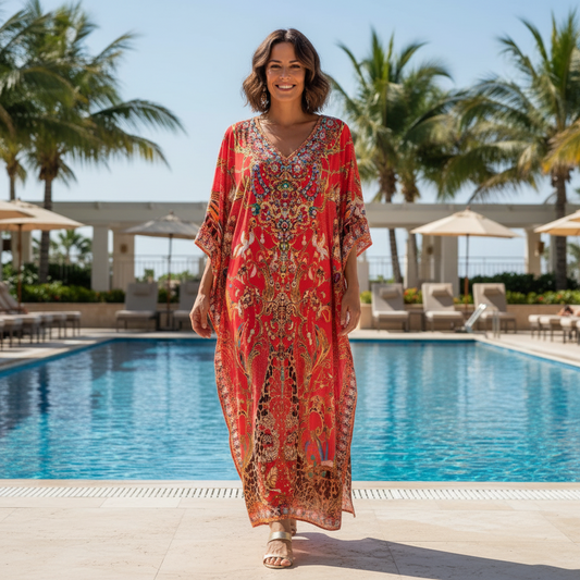 Long Embellished Kaftan Raisin